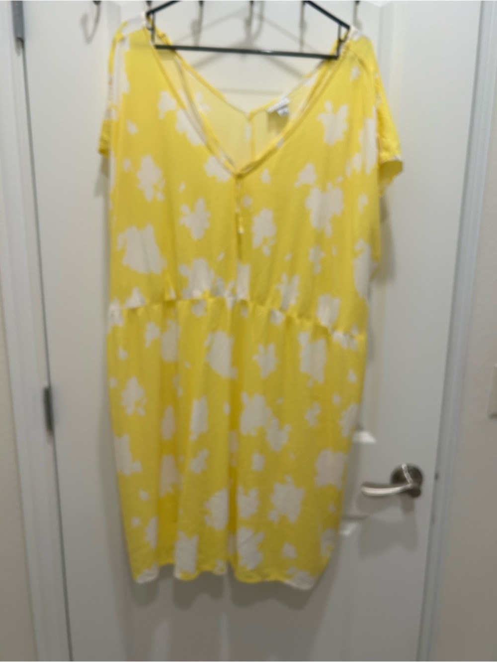 Yellow and White Floral V-Neck Dress